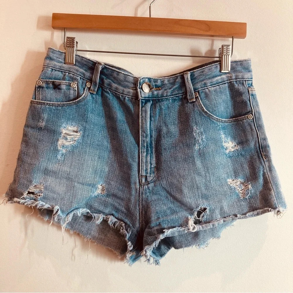 RES DENIM Sz 29 Distressed Light Wash High Rise Denim Jeans Kitty Shorts